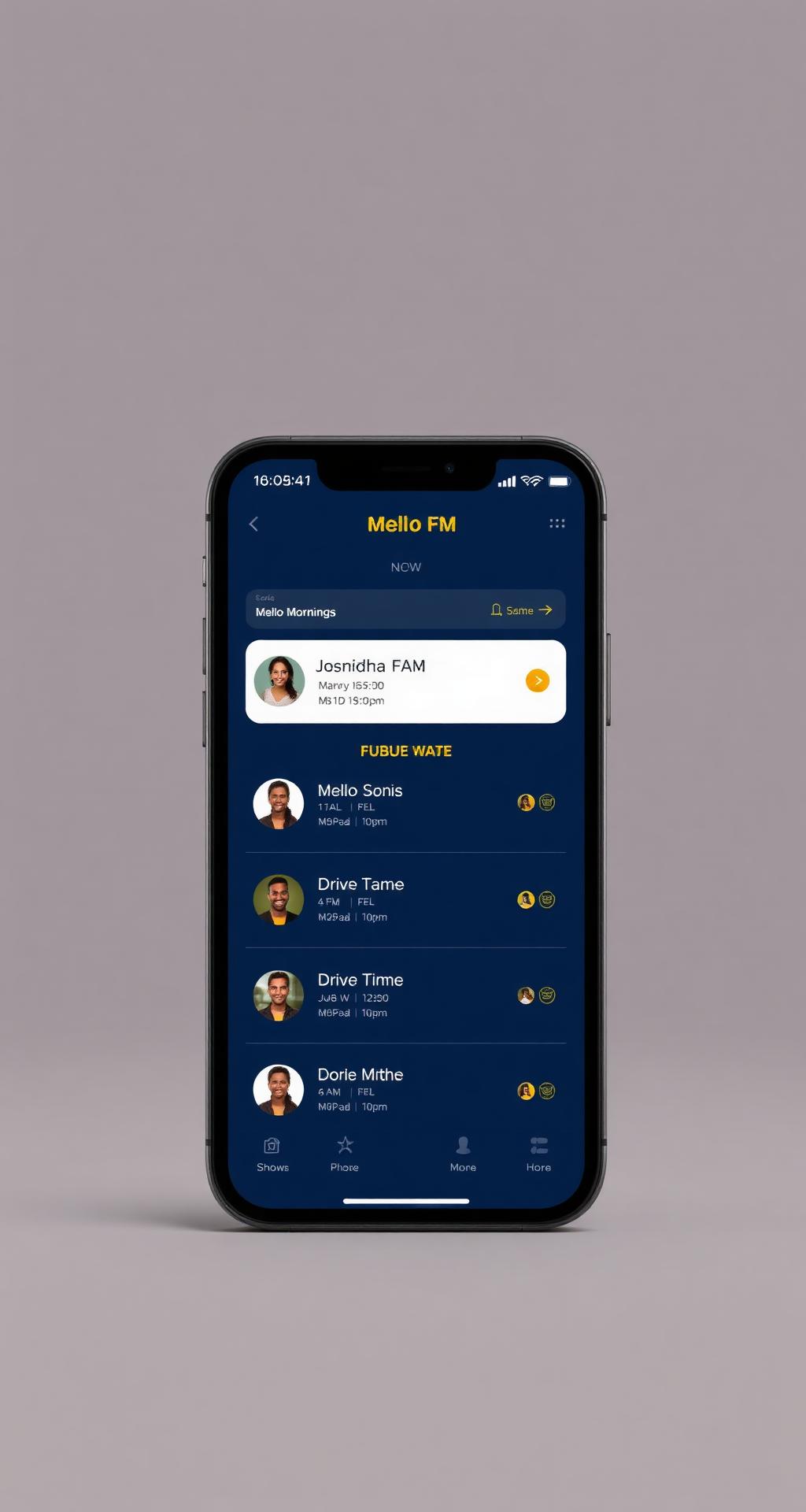Mello FM mobile app shows schedule